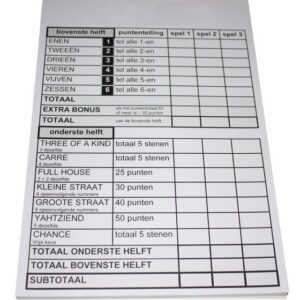Slechtziend Grootletter Yahtzee scoreblok XXL